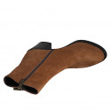 Woman's ankle boot in cognac brown suede with zippers heel 7 - Available sizes:  42, 43, 44
