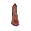 Woman's pointy texan ankle boot with lateral elastic bands in cognac brown leather heel 5 - Available sizes:  42