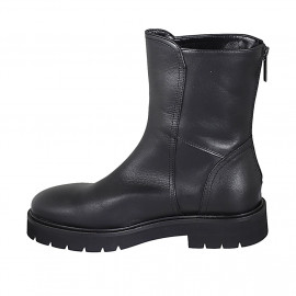 Woman's ankle boot in black leather with backside zipper heel 3 - Available sizes:  32, 33 2