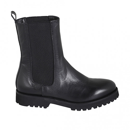 Stivaletto alto da donna in pelle nera con elastici tacco 3 - Misure disponibili: 33