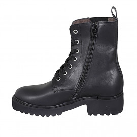 Stivaletto stringato da donna con cerniera ed elastico in pelle nera tacco 4 - Misure disponibili: 32 2