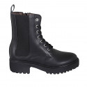 Botin con cremallera, cordones y elastico para mujer en piel negra tacon 4 - Tallas disponibles:  32