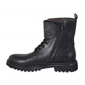 Botin para mujer con hebillas, estrases y cremallera en piel negra tacon 3 - Tallas disponibles:  44, 45 2