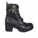 Bottines pour femmes avec lacets, goujons, boucles et fermeture éclair en cuir noir talon 6 - Pointures disponibles:  43