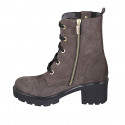Botines para mujer con cordones, cremallera, elastico y tachuelas en nubuk marron tacon 6 - Tallas disponibles:  42, 43, 44