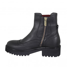 Stivaletto da donna con cerniera ed elastico rosso in pelle nera tacco 4 - Misure disponibili: 32, 33, 34 2