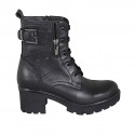 Woman's laced ankle boot with zippers, studs and buckles in black leather heel 6 - Available sizes:  43