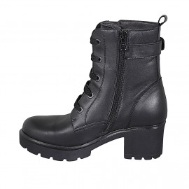 Woman's laced ankle boot with zippers, studs and buckles in black leather heel 6 - Available sizes:  43 2