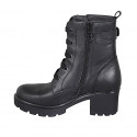 Woman's laced ankle boot with zippers, studs and buckles in black leather heel 6 - Available sizes:  43