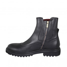 Stivaletto da donna con cerniera ed elastico rosso in pelle nera tacco 3 - Misure disponibili: 43, 44, 45 2