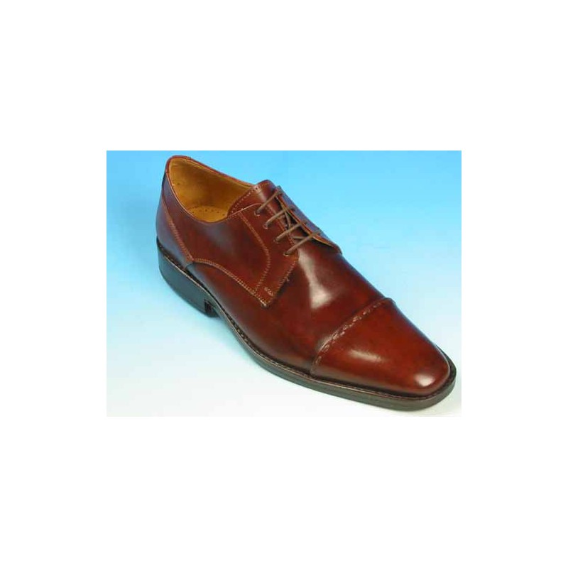 Men's laced derby shoe with captoe in brown leather - Available sizes:  50, 52, 53, 54
