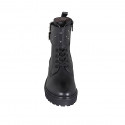 Botin para mujer con cordones, hebillas, estrases y cremallera en piel negra tacon 4 - Tallas disponibles:  32, 33