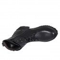 Woman's laced ankle boot with buckles, rhinestones and zipper in black leather heel 4 - Available sizes:  32, 33