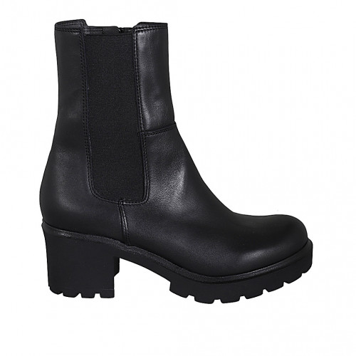 Stivaletto da donna con cerniera ed elastico in pelle nera tacco 6 - Misure disponibili: 43