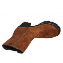 Woman's ankle boot in cognac brown suede with zipper and elastic band heel 6 - Available sizes:  42, 43, 44