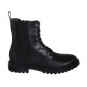 Bottines avec lacets, fermeture éclair et elastique pour femmes en cuir noir talon 3 - Pointures disponibles:  44, 45, 46