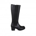 Bottes pour femmes avec fermeture éclair et elastique en cuir noir talon 6 - Pointures disponibles:  42, 43