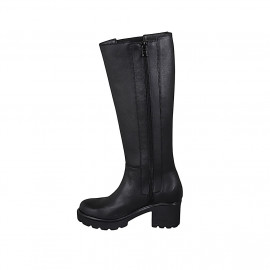 Bota para mujer con cremallera y elastico en piel negra tacon 6 - Tallas disponibles:  42, 43 2