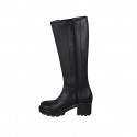 Woman's boot with zipper and elastic in black leather heel 6 - Available sizes:  42, 43
