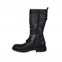 Bottes pour femmes avec lacets, fermeture éclair et boucles en cuir noir avec talon 3 - Pointures disponibles:  43, 44
