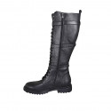 Woman's laced boot with buckles and zipper in black leather heel 4 - Available sizes:  42, 43
