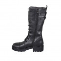 Bota para mujer con cordones, puntera, hebillas y cremallera en piel negra tacon 4 - Tallas disponibles:  32, 33