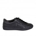 Chaussure sportif à lacets avec semelle amovible et fermeture éclair pour hommes en cuir noir - Pointures disponibles:  36, 37, 38, 47, 49, 54