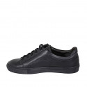 Men's laced sports shoe with zipper and removable insole in black leather - Available sizes:  36, 37, 38, 47, 49, 54