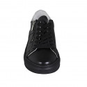 Woman's laced shoe with zipper and removable insole in black and silver leather wedge heel 3 - Available sizes:  33