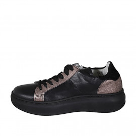 Zapato para mujer con cordones, cremallera y plantilla extraible en piel negra y cobrizo y gamuza negra cuña 3 - Tallas disponibles:  33 2