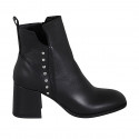 Botines a punta cuadrada para mujer con cremallera y tachuelas en piel negra tacon 7 - Tallas disponibles:  32
