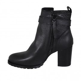 Bottines pour femmes avec fermeture éclair et boucle en cuir noir talon 7 - Pointures disponibles:  42 2