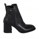 Bottines à bout carré pour femmes avec fermeture éclair et goujon en cuir noir talon 7 - Pointures disponibles:  44
