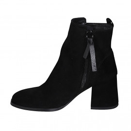 Botines a punta cuadrada para mujer con cremallera y tachuela en gamuza negra tacon 7 - Tallas disponibles:  32, 33, 42, 43, 45 2