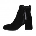 Botines a punta cuadrada para mujer con cremallera y tachuela en gamuza negra tacon 7 - Tallas disponibles:  32, 33, 42, 43, 45
