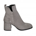 Stivaletto a punta squadrata da donna con cerniera e borchie in camoscio grigio tacco 7 - Misure disponibili: 34, 42, 43, 45