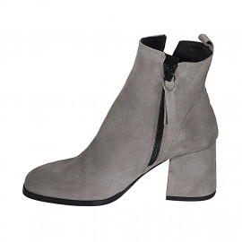 Bottines à bout carré pour femmes avec fermeture éclair et goujons en daim gris talon 7 - Pointures disponibles:  34, 42, 43, 45 2