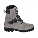 Botin para mujer con cordones, hebilla y cremallera en gamuza gris tacon 3 - Tallas disponibles:  33, 42, 44