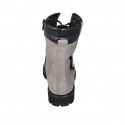 Botin para mujer con cordones, hebilla y cremallera en gamuza gris tacon 3 - Tallas disponibles:  33, 42, 44