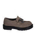 Woman's mocassin with accessory in grey suede heel 3 - Available sizes:  32, 33, 44, 45