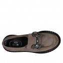 Woman's mocassin with accessory in grey suede heel 3 - Available sizes:  32, 33, 44, 45