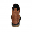 Woman's ankle boot with elastic bands in cognac brown suede heel 3 - Available sizes:  33, 44