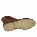 Woman's ankle boot with elastic bands in cognac brown suede heel 3 - Available sizes:  33, 44
