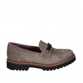 Woman's mocassin with chain and removable insole in taupe suede heel 3 - Available sizes:  45