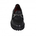 Woman's mocassin with accessory and removable insole in black leather heel 3 - Available sizes:  32
