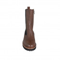 Woman's ankle boot with zipper and elastic band in brown leather heel 3 - Available sizes:  45