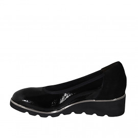Escarpin pour femmes avec semelle amovible en daim et cuir verni noir talon compensé 4 - Pointures disponibles:  31, 42 2