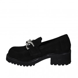 Mocassin sportif pour femmes avec chaine en daim noir talon 5 - Pointures disponibles:  45 2