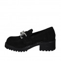 Woman's casual mocassin with chain in black suede heel 5 - Available sizes:  45