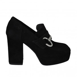 Woman's mocassin with platform and accessory in black suede heel 10 - Available sizes:  42